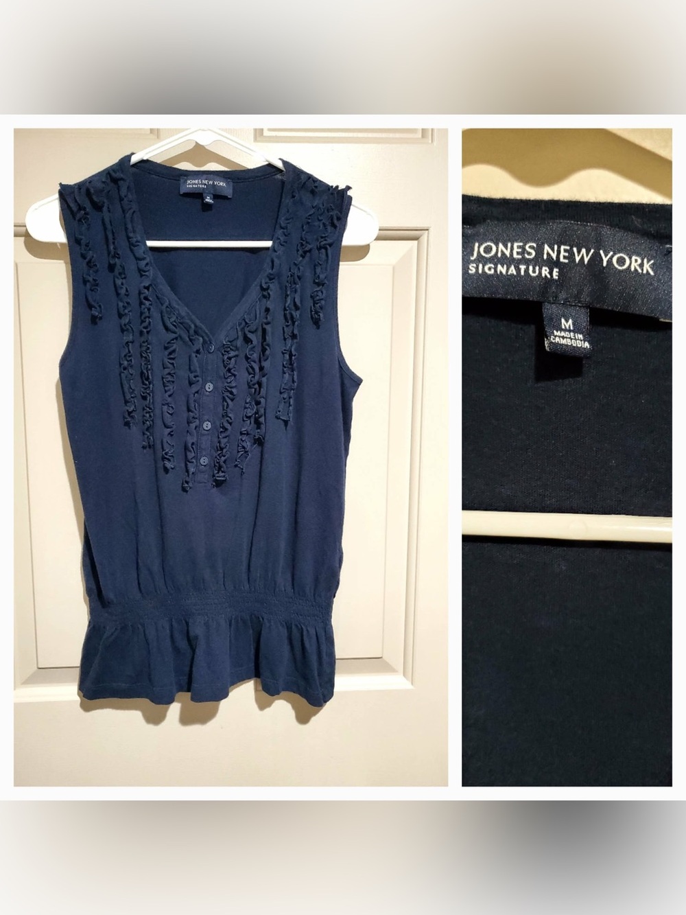 Jones New York Black Ruffled V-Neck Sleeveless Peplum Camisole